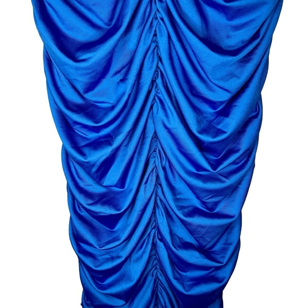 NWT Blue Sexy Ruched Dress with V-Neck - Picture 7 of 11